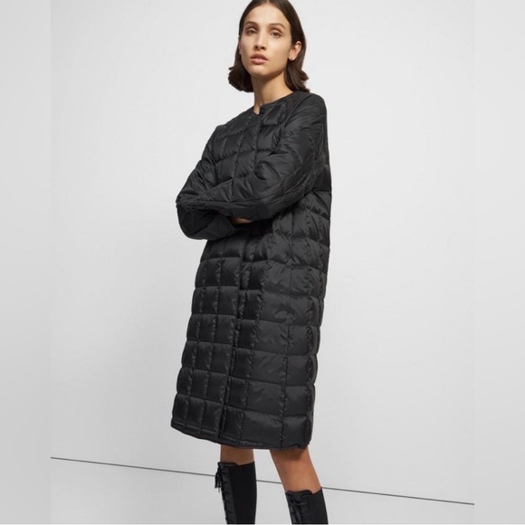 Theory Womens Quilted Coat Black Long Down Puffer Size Medium - Picture 1 of 16